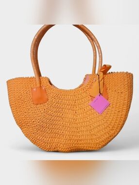 Donna Dixon Woven Straw Tote Bag Pastel Orange – NWT